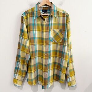 MARMOT Men's Yellow Plaid Button-Down Shirt Teal Accents Size Medium Outdoor